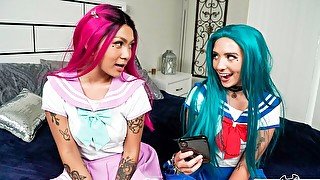 Sensual ladies Bailey Base and Yumi Sin are getting fucked