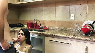 Thin Brunette Girlfriend Gets Interrupted To Fuck