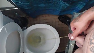 Bisexual chico with nice cock pees in toliet