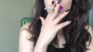 Sexy Close up Goddess D Smoking Cork Tip 100 Cigarette in Purple Lipstick