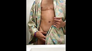 stroking my fat cock in a robe