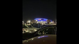 Big Booty  latina pissing in NBA parking lot since her team lost, almost got caught