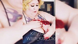 Ms. Kitty squashes cranberry sauce on her HH breasts!