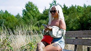 Country Blonde With Tattooed & Pierced Body Little Louise Slobbers On Stranger's Cock - Mylf