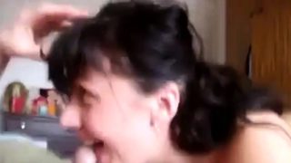 Russian MILF sucks and rides on cock