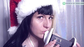 SFW ASMR - Wet Holiday Ear Licking - PASTEL ROSIE Hot Tingly Ear Eating Nibbling and Tongue Fetish