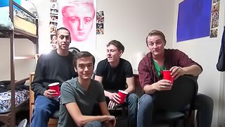 Skinny gay guy with glasses enjoying a hardcore gangbang