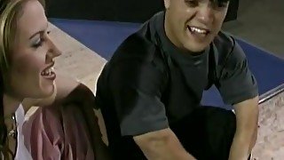 Longhair blonde ryan meadows fucks a midget in a skate shop