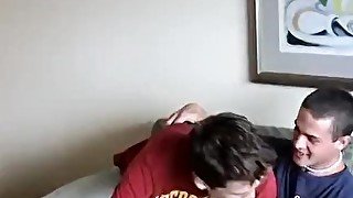 Sexy twink spanked and goes down on hard cock as well