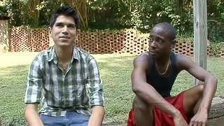 Black guy with big dick fucks White dude on a sofa