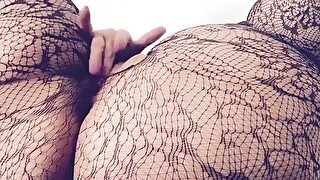 Blonde with booty in fishnets