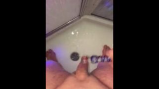 Beating cock & fucking my ass in the shower w/ dildo while KIK Sexting fan 