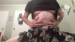 Cute Trans Boy Shows off his Tits and Little Dick in a Skirt