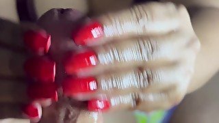 POV style up close handjob and cumshot with red nails