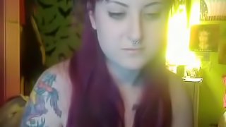 EMO babe eats cum of small cock on webcam