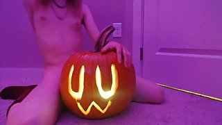 Cute amateur trans girl creampies Halloween pumpkin