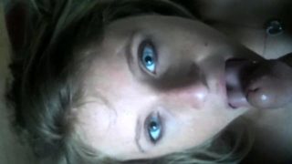 Sexy blonde milf blows a cock and swallows its juices in POV