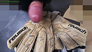 4 Cumshots on Football gloves (quick version)