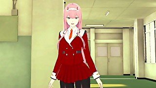 Zero two goes crazy fucking in the school corridor Darling in the Franxx Hentai Uncensored