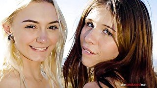 Lovely models Isabel Moon and Chloe Temple fuck under the sun