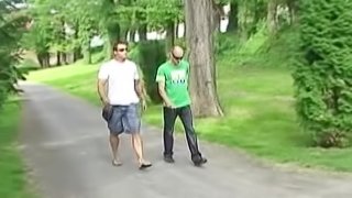 Hardcore gay sex session with a handsome man in a forest