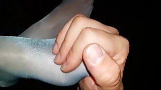 touching my turquoise Pantyhose Feet