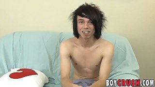 Emo twink pulling his sweet cock during sex interview