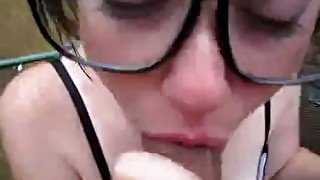 Naughty wonk in glasses sucks on huge meaty pole