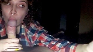 Playful bitch sucks dick and stimulates her partner to cum at night