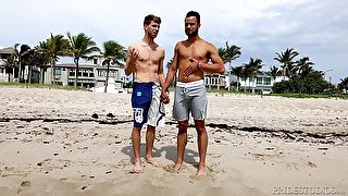 Tanned Latino teen gay dude sprayed with cum after a day on the beach