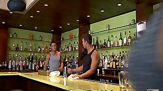 Tori Black and Gracie Glam trade shots of cock while fucking the bar tender.