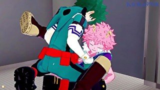 Mina Ashido and Izuku Midoriya have deep sex in the men's restroom. - My Hero Academia Hentai