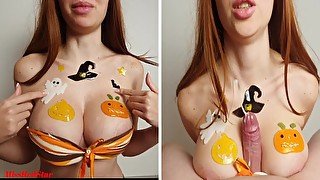 GIGANTIC Pumpkins Make Him EXPLODE - BIG Puffy Tits