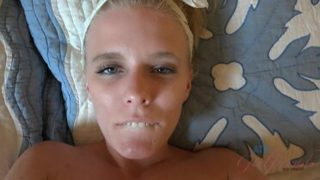 Her little face got a bunch of cum