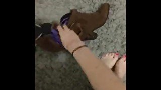 REAL LIFE- 19 Y/O Girl removes boots and socks