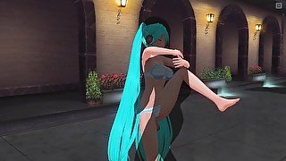 3D Hentai. Miku in a swimsuit fucked by the pool