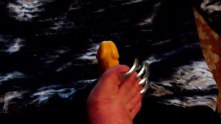 long toenails scratching dildo