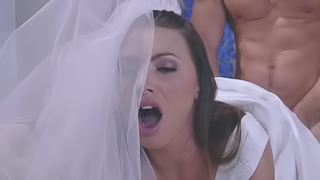 A sexy blonde in a wedding dress is getting penetrated by a dude