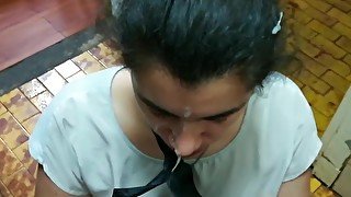 Blowjob, facial + cum on tie, cumplay and swallow! (Cum on clothes 1)