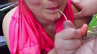 Cinnamon Takes Cum on Her Face Outside - Hot Blowjob in the Car on a Cool Day