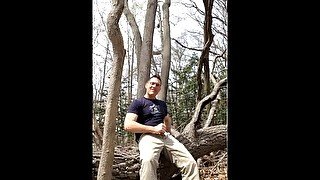 Exhibitionist masturbating in the woods, jerking-off outside