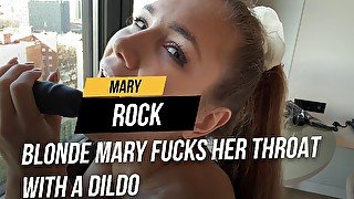 Blonde Mary fucks her throat with a dildo then fuck it