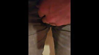 Pov girl wets gray jeans