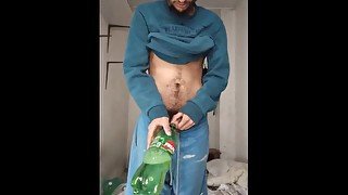 Filling what i could of a bottle with piss GOLDEN SHOWER PEE FETISH