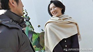 Natural boobs Japanese MILF spreads her legs to ride a fat dick