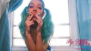 Smoking fetish 2 cigarette some time SFW with a shy tinny girls .CLOSE UP 4k