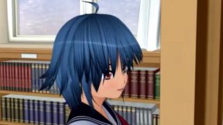 Blue haired maiden gets fucked in the library