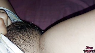 My girlfriend visits me and lets me record her hairy pussy