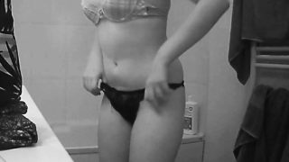 just pregnant Annie Andre in shower black string hidden cam