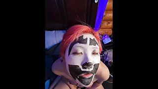 Wicked clown gets destroyed  in front if people  and spits cum at the end